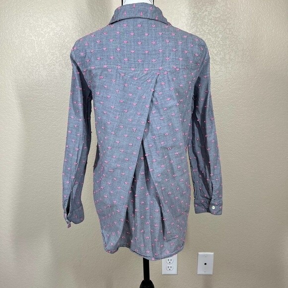 Splendid top women gray with pink swiss dot long sleeve tunic shirt size S - Picture 2 of 16